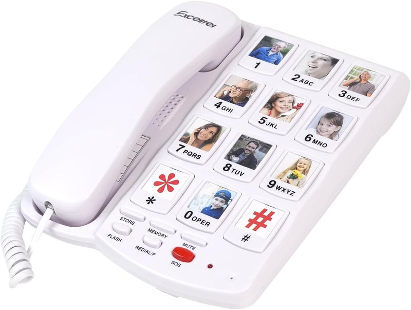 Excelltel Big Button Phone for Seniors, Corded Landline Telephone with 10 Picture Keys, Phones for Elderly,One-Touch Dialling,Suitable People with Vision Disorders/Hearing Damage (EX-LD-828-01) - Image 1